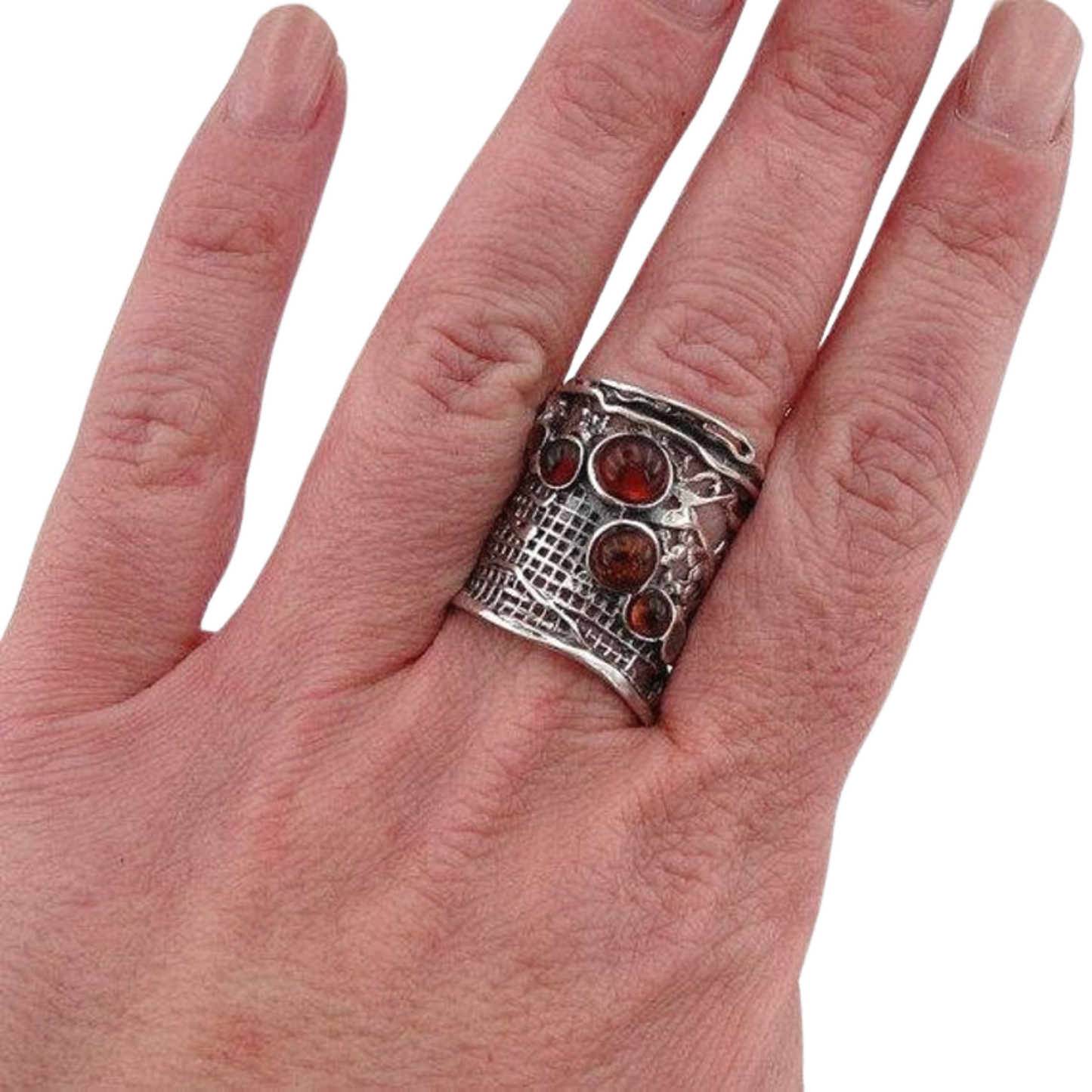 Textured sterling silver ring, wide Amber ring, wide ring, Sterling Silver Ring, Unisex ring, Honey amber ring, men ring, Made in Israel, wide ring, statement ring, Amber ring, gift for her, gift for him, Israeli Jewelry, Israeli design, men ring,