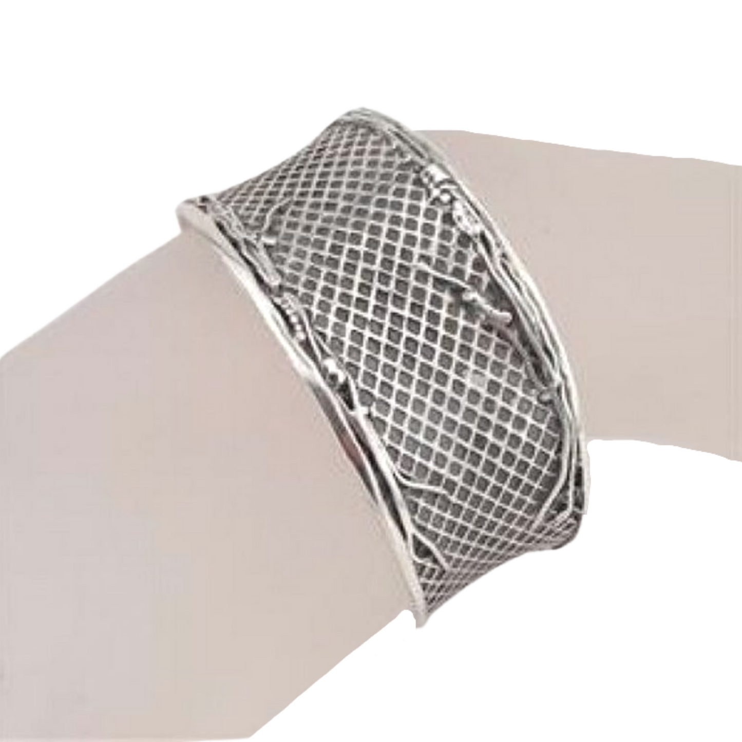 Sterling Silver Black and White Grid Cuff Bracelet