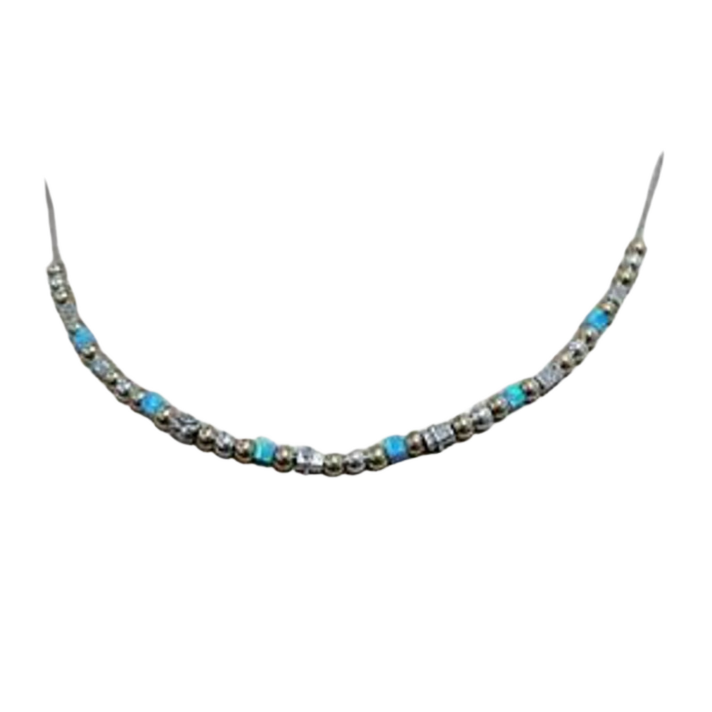 14K Yellow Gold-Filled Beads Square Mosaic Opal Beads On A Sterling Silver Chain