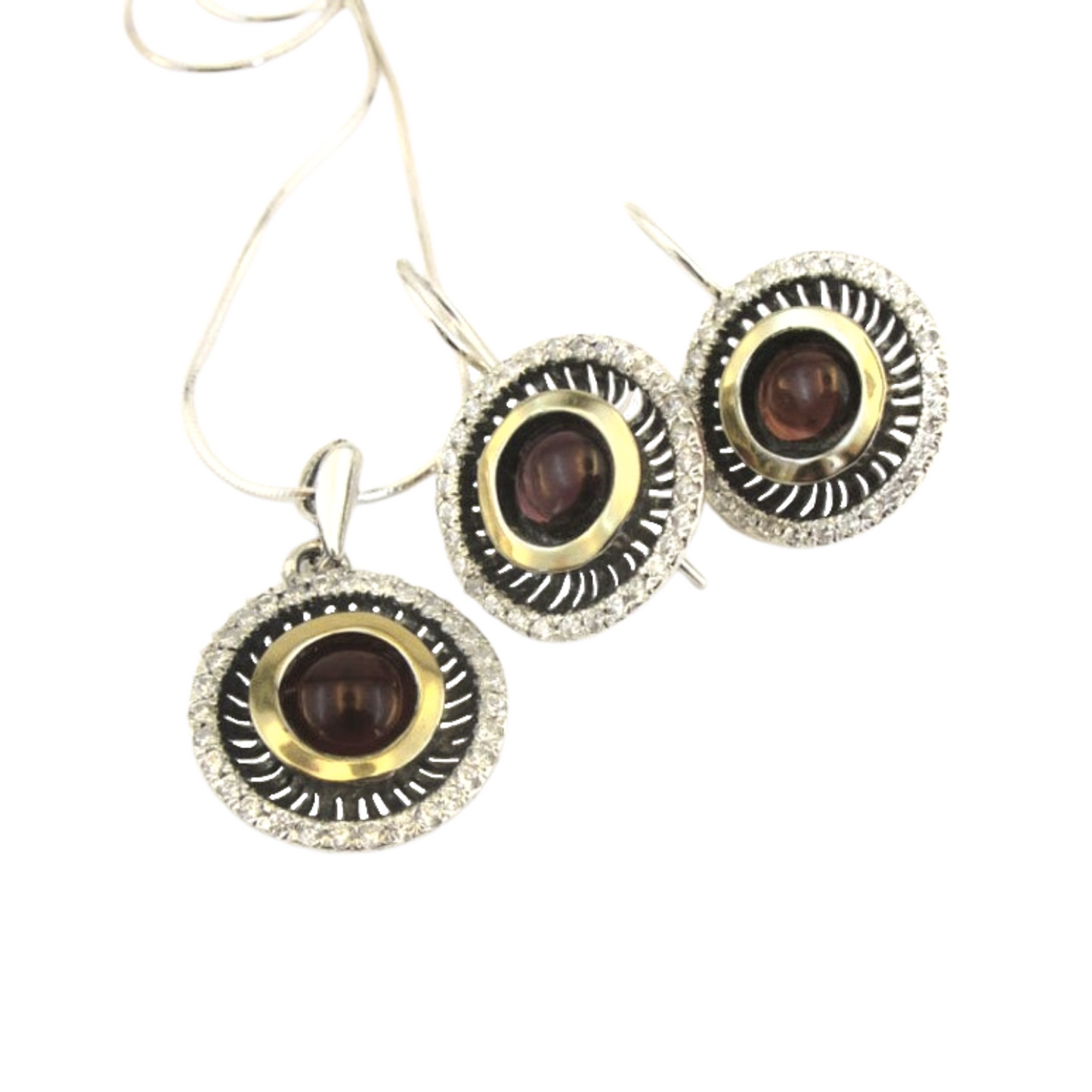 Round Garnet 925 Sterling Silver and 9K Yellow Gold pendant