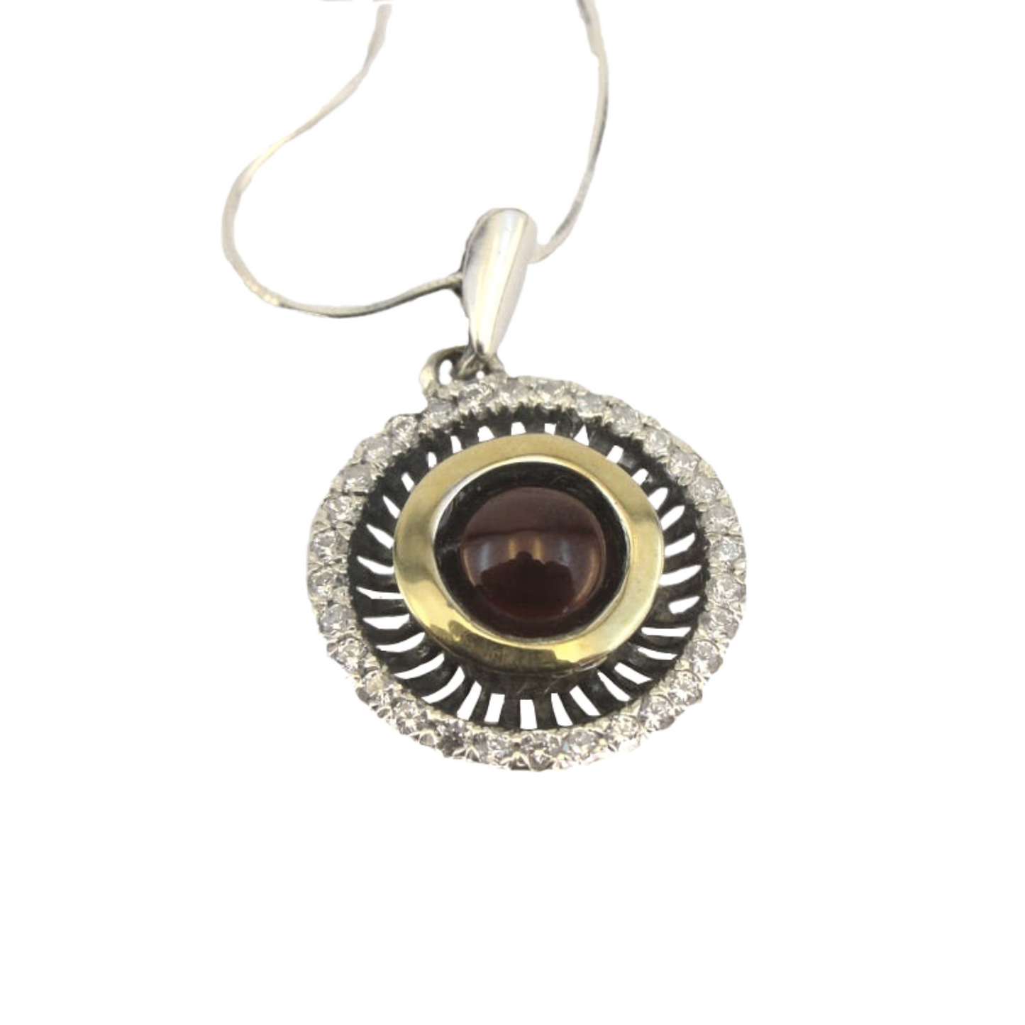 Round Garnet 925 Sterling Silver and 9K Yellow Gold pendant