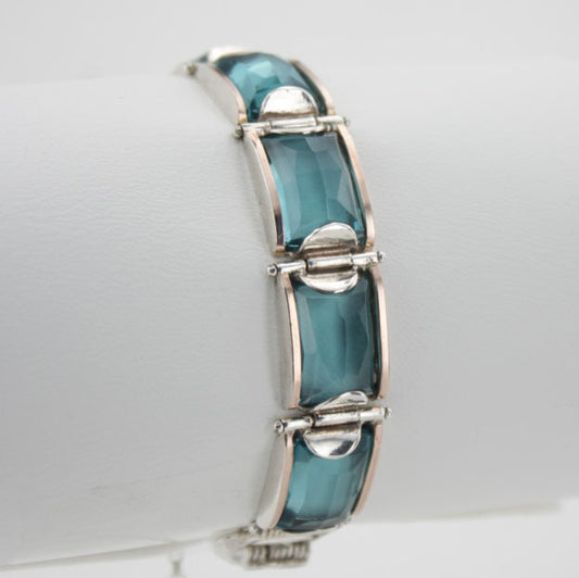 Hadar Designers Impressive 9k Rose Gold 925 Silver Blue CZ Bracelet (DK)