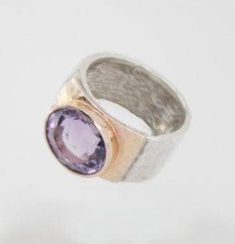 Hadar Jewelry Handmade 9k Rose Gold 925 Silver Amethyst Ring