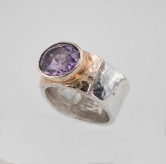 Hadar Jewelry Handmade 9k Rose Gold 925 Silver Amethyst Ring