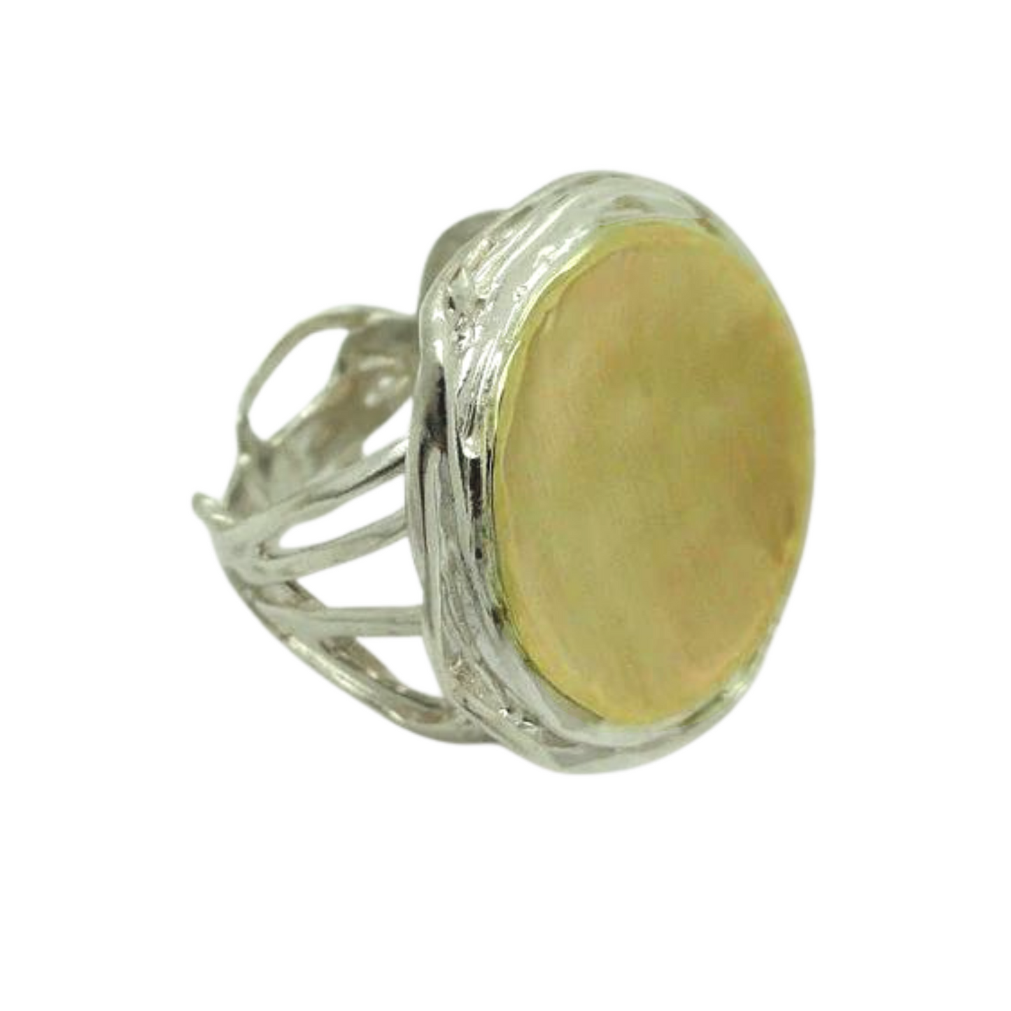 Stunning Israel Handmade Huge 9k Yellow Gold 925 sterling Silver Ring