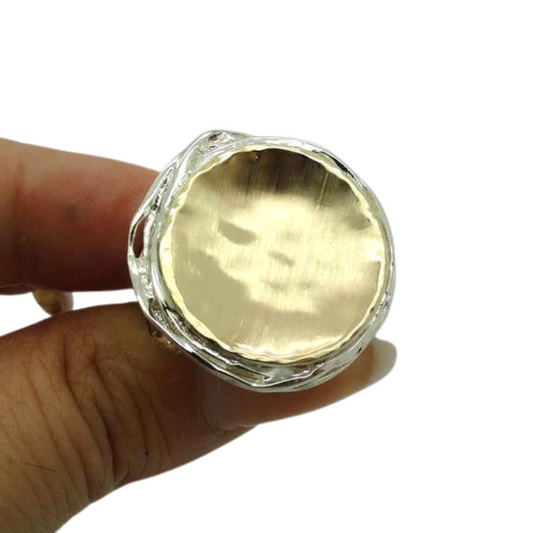 Stunning Israel Handmade Huge 9k Yellow Gold 925 sterling Silver Ring