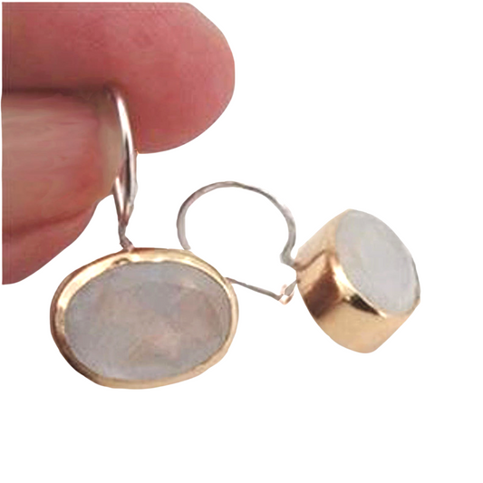 Handmade Sterling Silver 9k Yellow Gold Moonstone Earrings, gold Moonstone earrings, Silver and gold Moonstones earrings, Christmas Gift, Israeli Jewelry, Gold Earrings, Gold Jewelry, Israeli design, gift for mom, Dangle earrings, Gold dangle earring