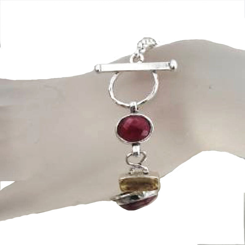 Natural RUBY Silver and Gold Bracelet