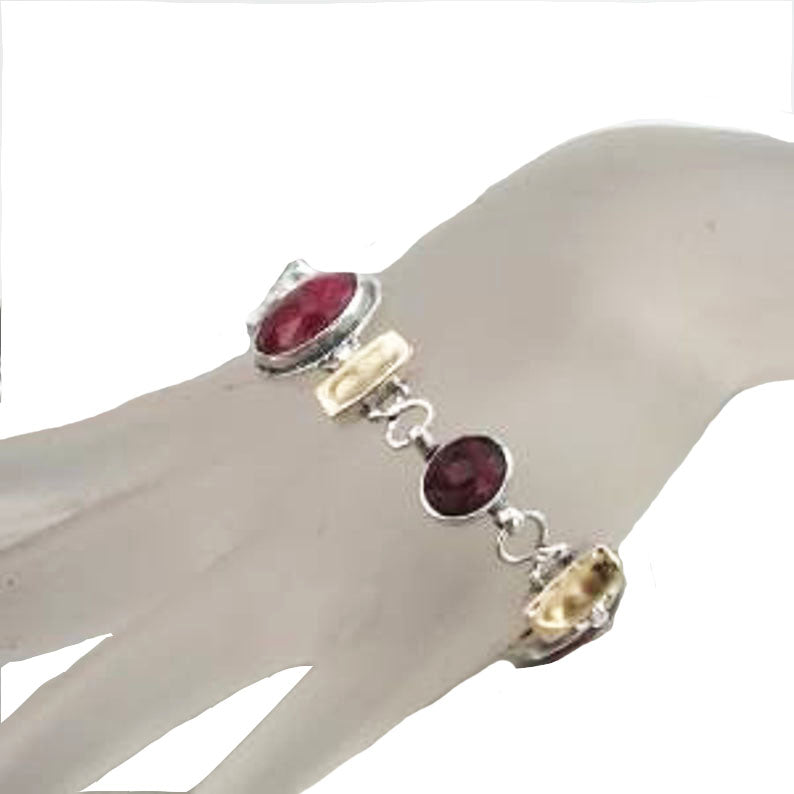 Natural RUBY Silver and Gold Bracelet