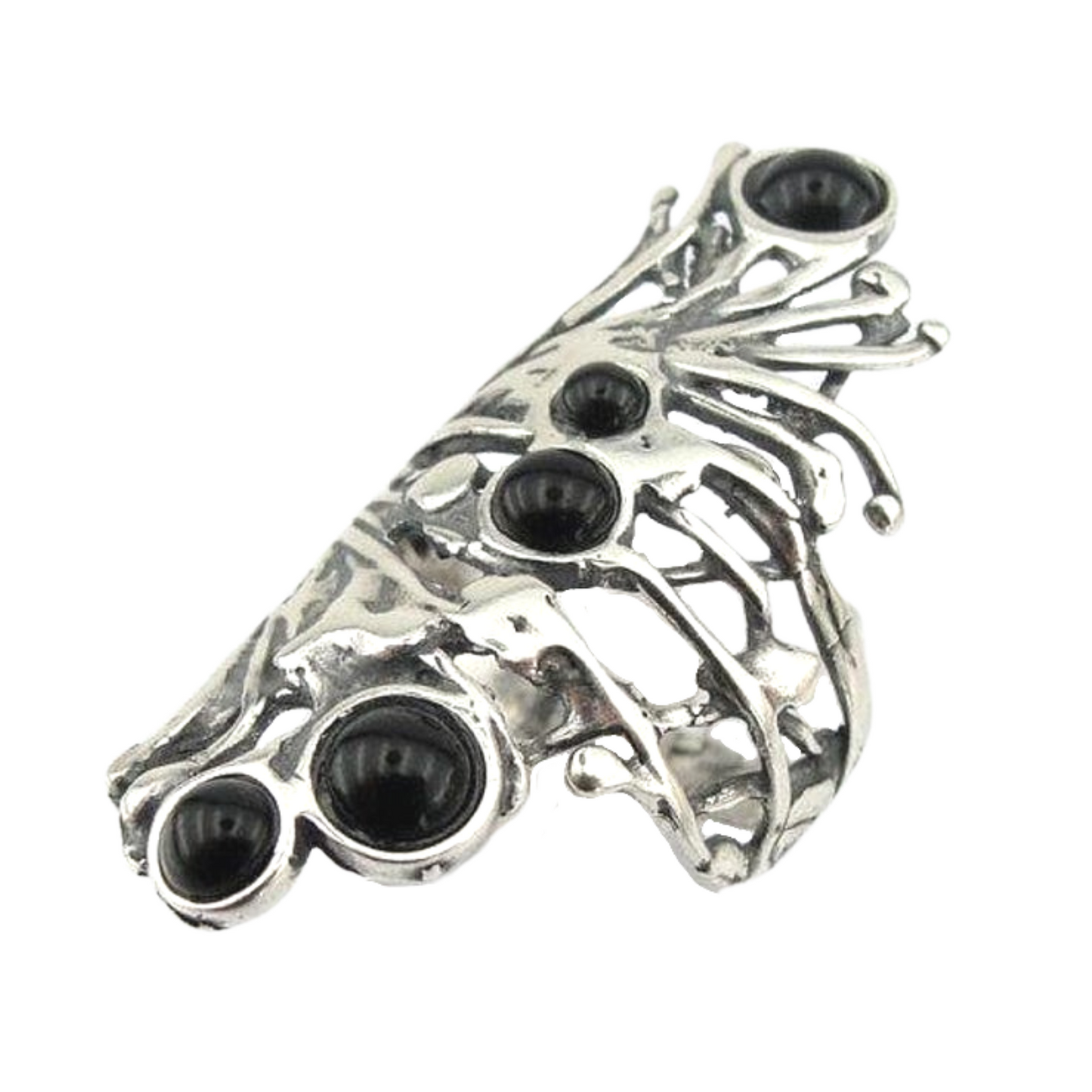Long Sterling Silver Onyx Ring, wide silver ring, Onyx Ring, Unisex ring, Black gemstone ring, Unique Sterling silver ring, unique design