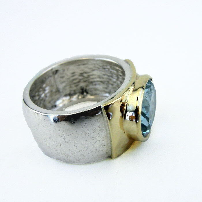 9k Yellow Gold Sterling Silver Blue Topaz Ring