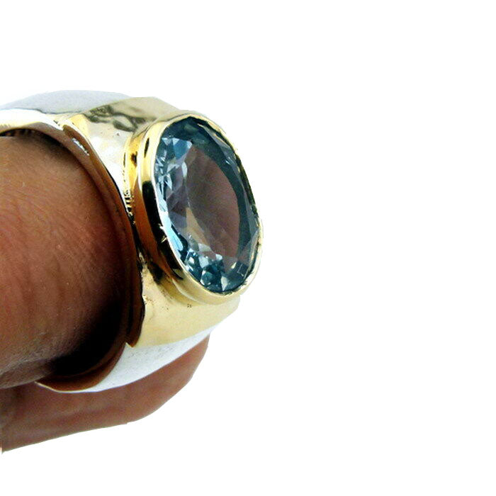 9k Yellow Gold Sterling Silver Blue Topaz Ring