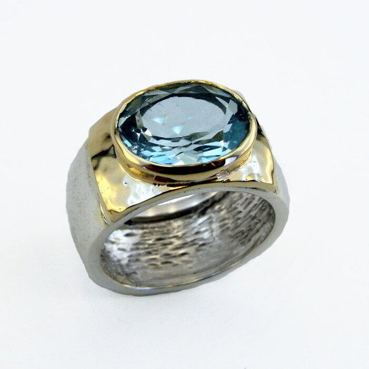 9k Yellow Gold Sterling Silver Blue Topaz Ring