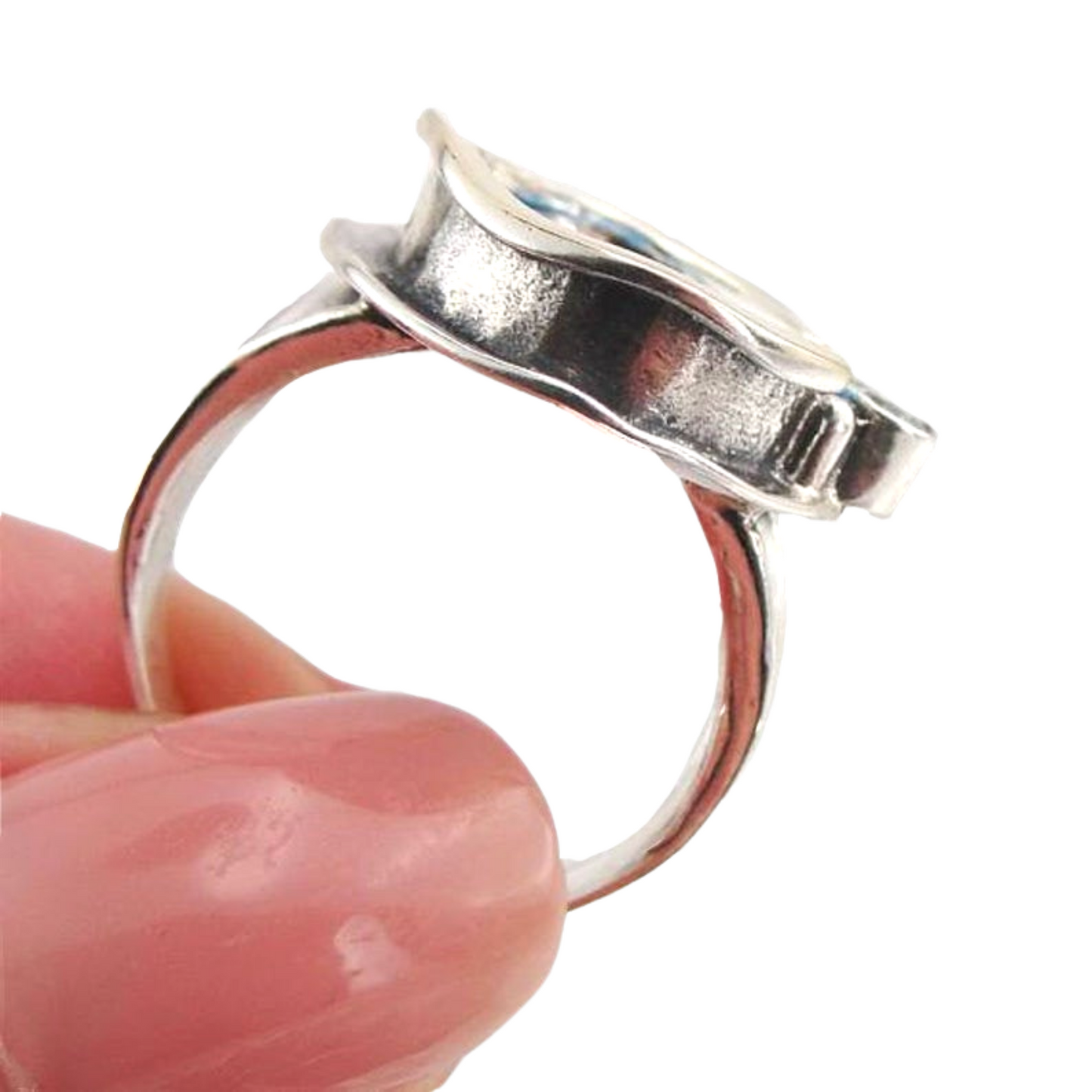 Blue Mosaic Opal Inlaid in Sterling Silver And Decorated With 9K Yellow Gold Ring