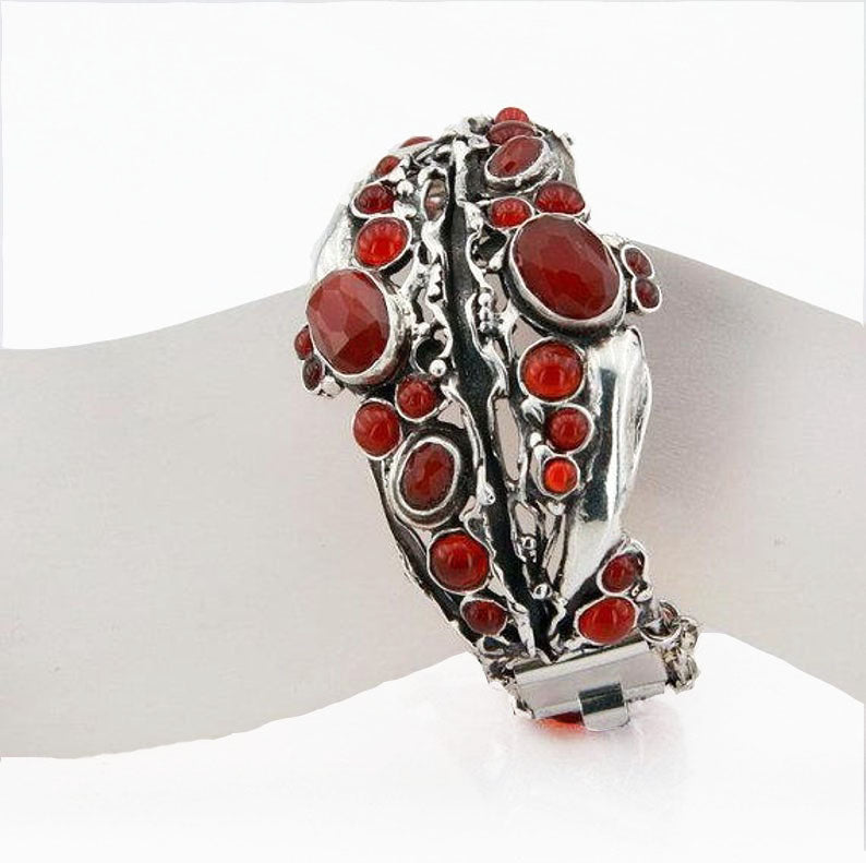 Bold Sterling Silver Red Carnelian Bracelet Statement Bracelet for Israeli Women