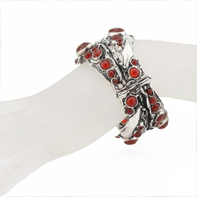 Bold Sterling Silver Red Carnelian Bracelet Statement Bracelet for Israeli Women