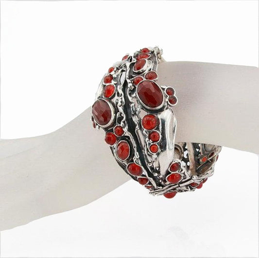 Bold Sterling Silver Red Carnelian Bracelet Statement Bracelet for Israeli Women