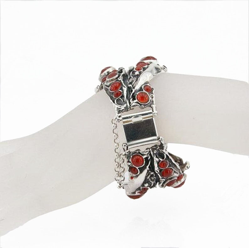 Bold Sterling Silver Red Carnelian Bracelet Statement Bracelet for Israeli Women