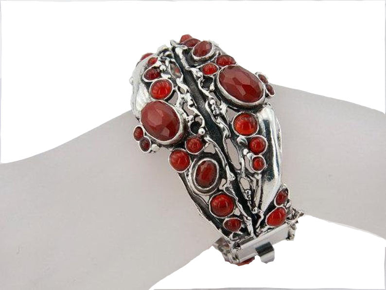 Bold Sterling Silver Red Carnelian Bracelet Statement Bracelet for Israeli Women