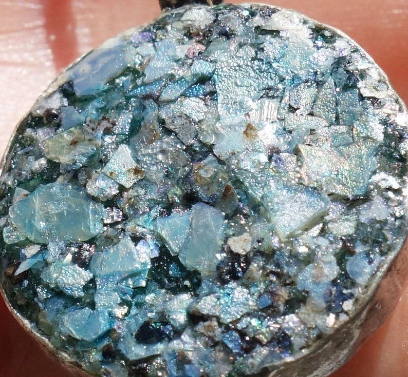 Hadar Designer Handmade Sterling Silver Roman Glass Turquoise Bird Necklace