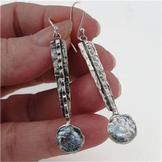 Roman Glass Long Dangle Sterling silver Earrings