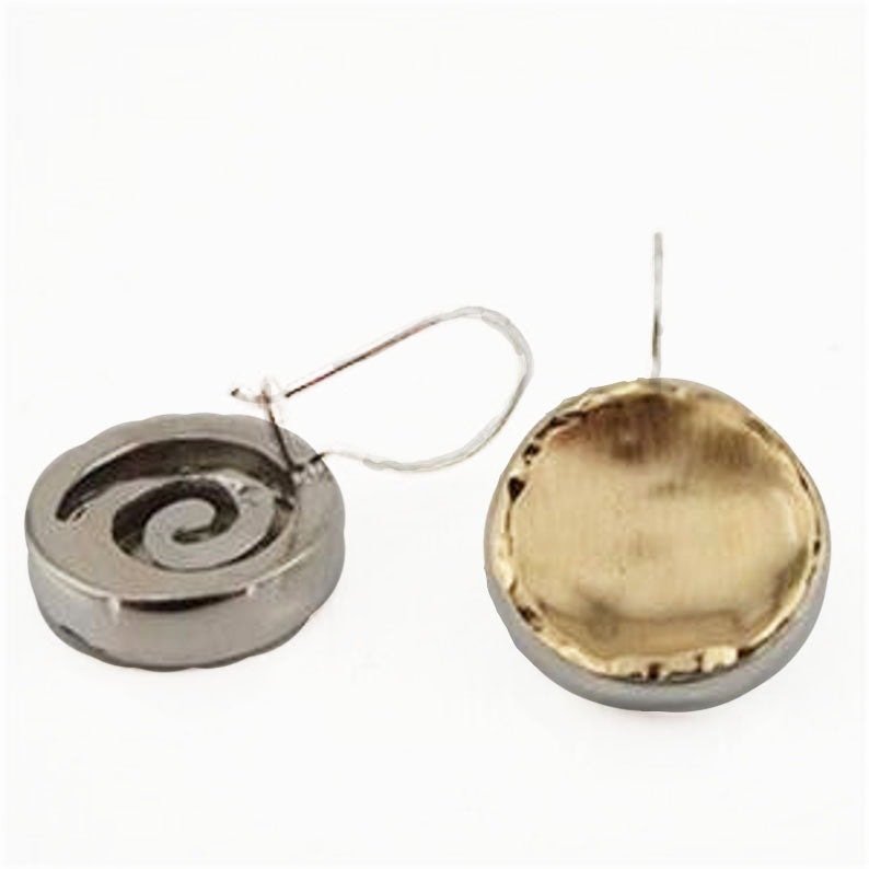 Round Solid Silver Earrings Decorated With A Brush Texture Yellow Gold