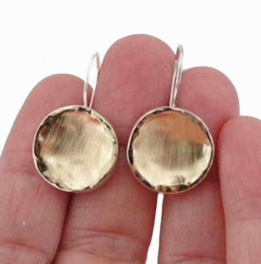 Round Solid Silver Earrings Decorated With A Brush Texture Yellow Gold