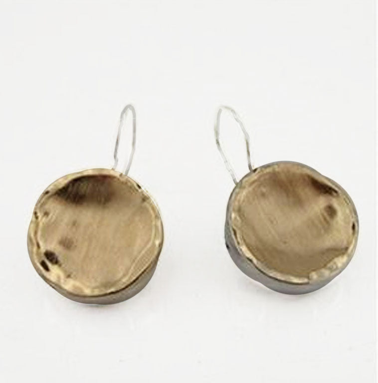 Round Solid Silver Earrings Decorated With A Brush Texture Yellow Gold