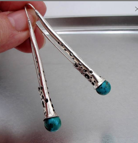 Hadar Jewelry Long Earring 925 Sterling with Silver Turquoise Earrings