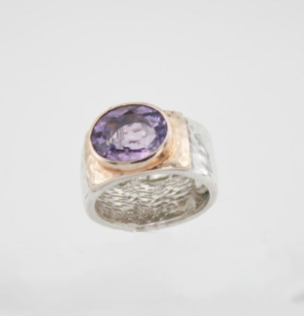 Hadar Jewelry Handmade 9k Rose Gold 925 Silver Amethyst Ring