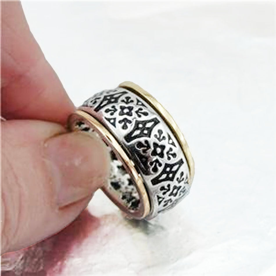 Hadar Designers Spinner 925 Silver Black Enamel Ring