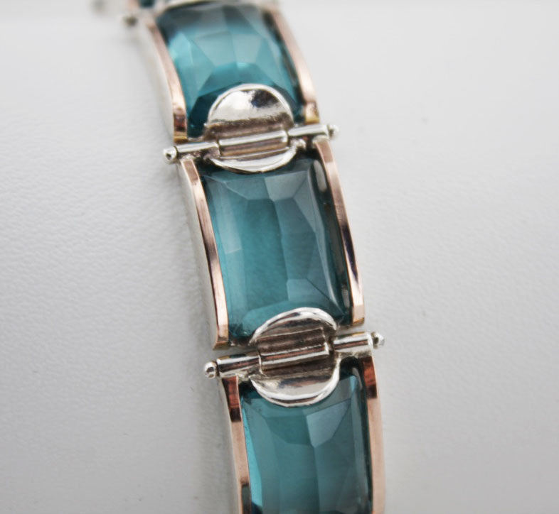 Hadar Designers Impressive 9k Rose Gold 925 Silver Blue CZ Bracelet (DK)