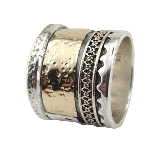 Wide silver and gold statement, textured ring