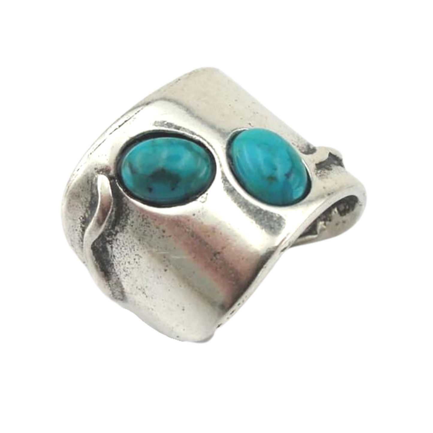 Sterling Silver Wide Ring, decorated with Natural Turquoise