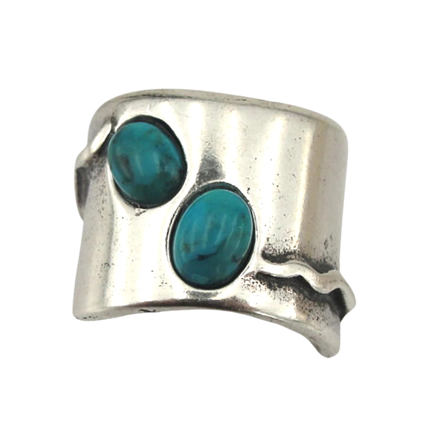 Sterling Silver Wide Ring, decorated with Natural Turquoise