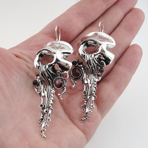 Sterling Silver Garnet Earrings (h 239)