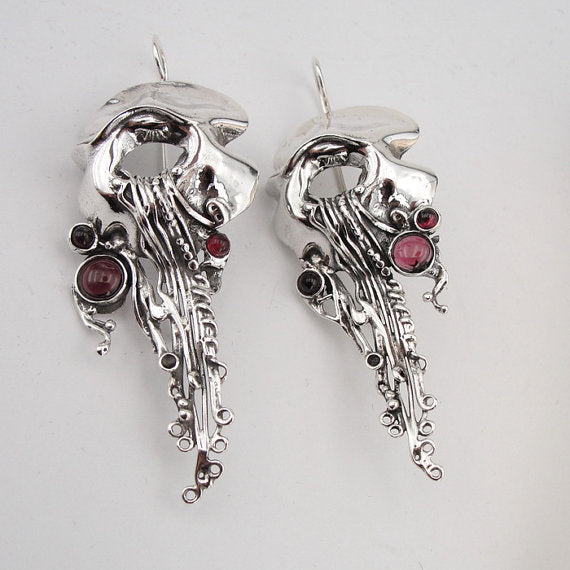 Sterling Silver Garnet Earrings (h 239)