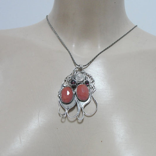 Sterling Silver Cherry Quartz and Garnet Pendent (H 4016)