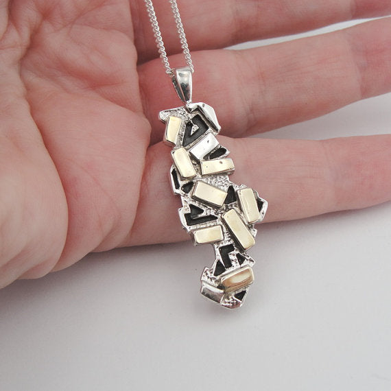 Fine Necklace, 9K Yellow Gold and 925 Sterling Silver Pendant, Handcrafted Pendant Necklace, Israeli Jewelry, Wedding Jewelry, Birthday