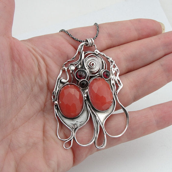 Sterling Silver Cherry Quartz and Garnet Pendent (H 4016)