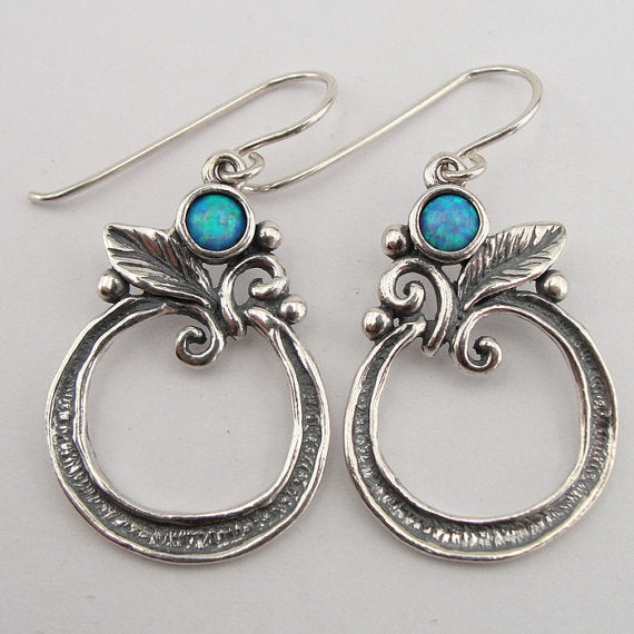 Silver Opal Flower Earrings