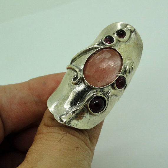 Cherry Quartz Sterling Silver Ring Gift for Her Elegant Israeli Jewelry for Women