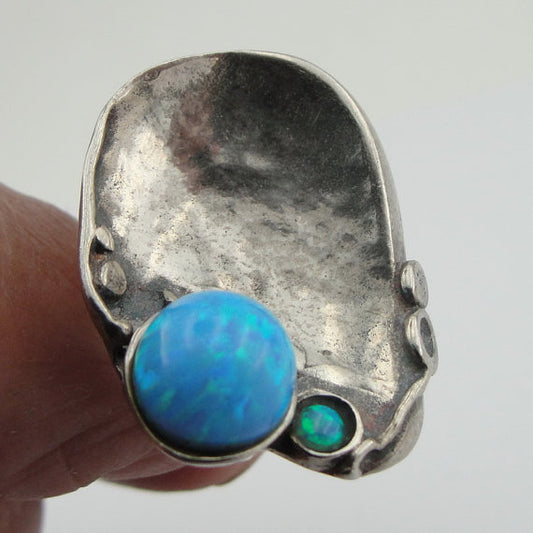 Sterling Silver Opal Ring 8mm lab created Opal (147)