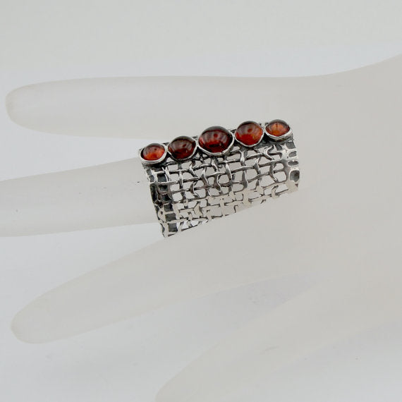 Silver Amber Long Ring (1142b)