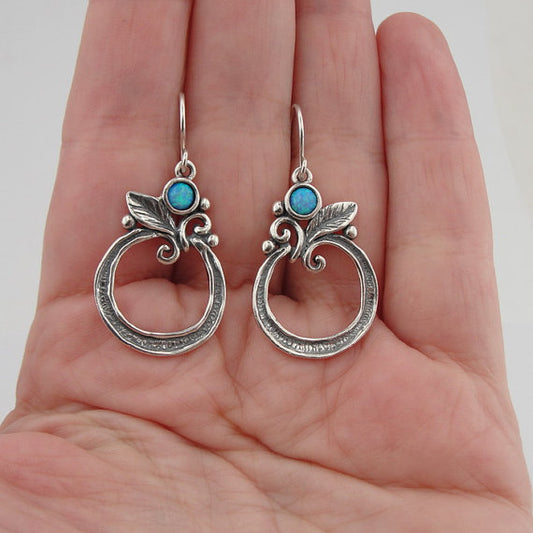 Silver Opal Flower Earrings