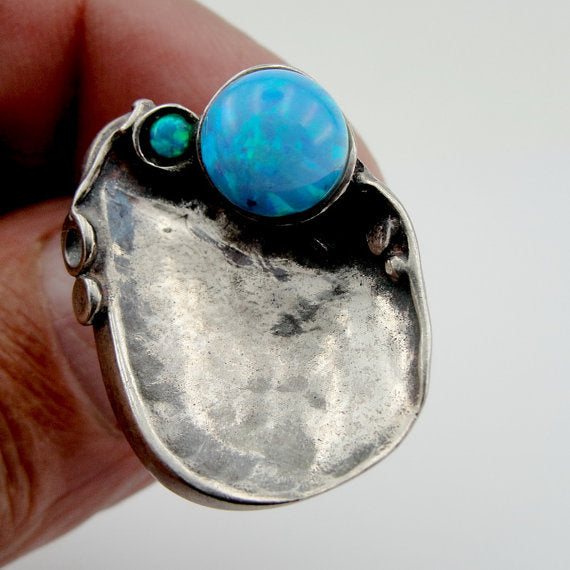 Sterling Silver Opal Ring 8mm lab created Opal (147)