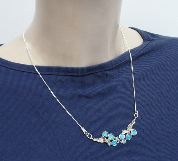 Hadar Fine Sterling Silver Cluster Opal Pendant Opal Stone Fine Israeli Jewelry Gift for Her