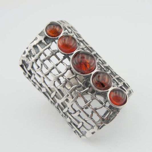 Silver Amber Long Ring (1142b)