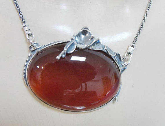 New Israel Handmade Fabulous Sterling Silver cornelian , chain , Pendant (434)
