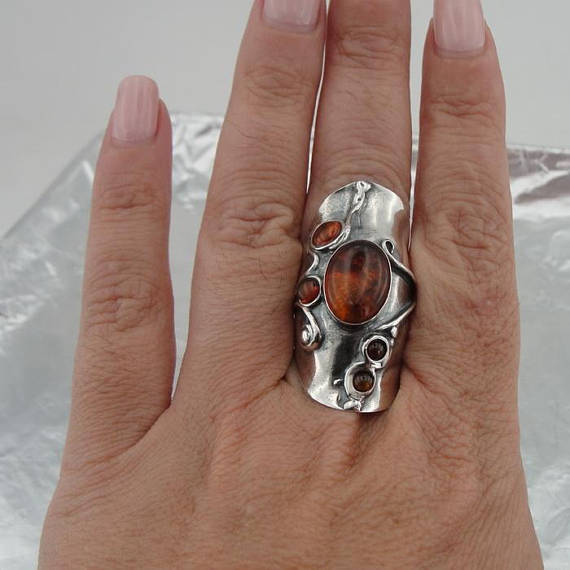 Hadar Designers Handmade 925 Sterling Silver Amber Stone Ring Birthday Stone Birthday Gift Israeli Jewelry
